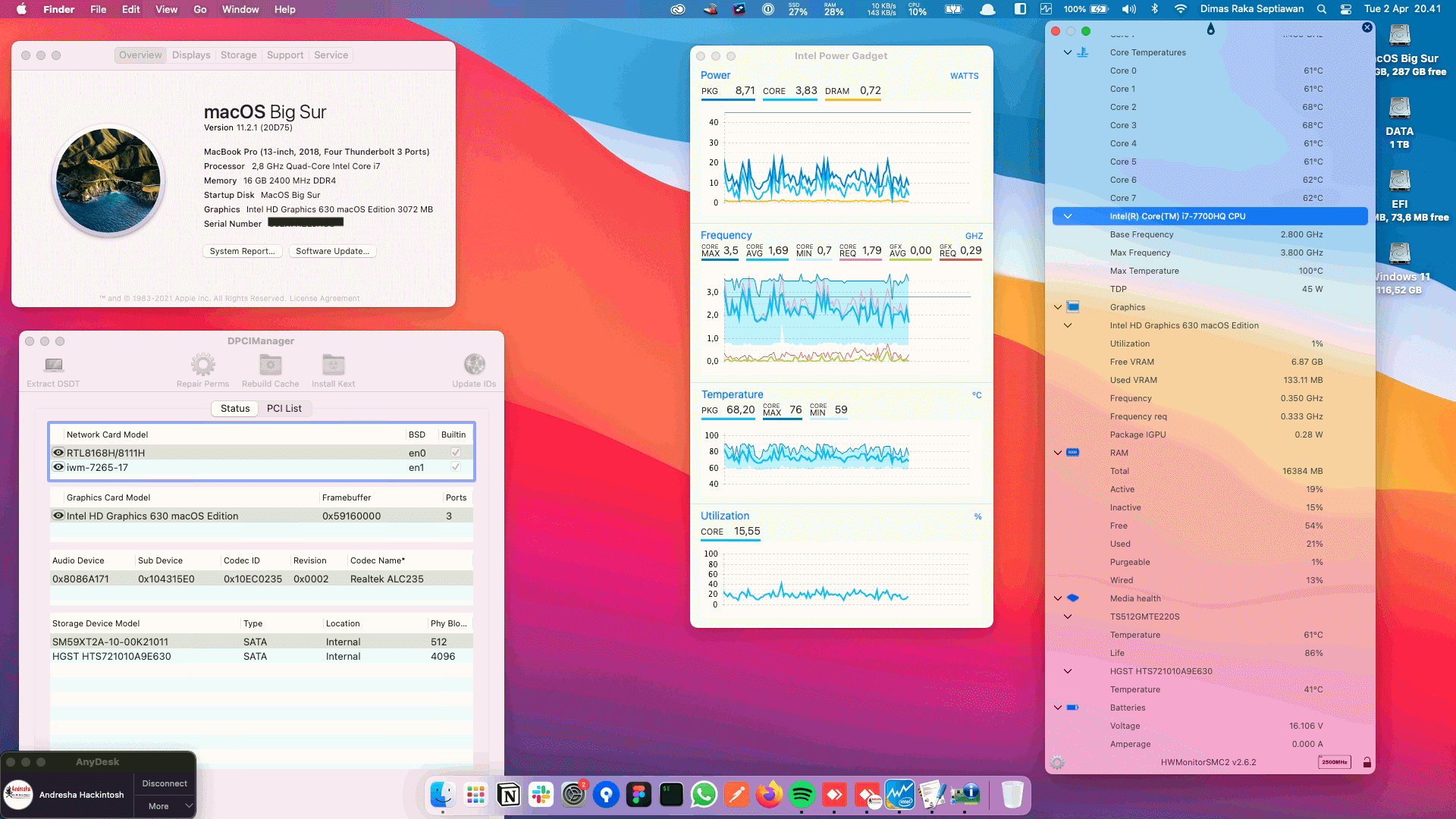Success Hackintosh macOS Big Sur 11.2.1 Build 20D75 in Asus ROG GL553VD-FY380T